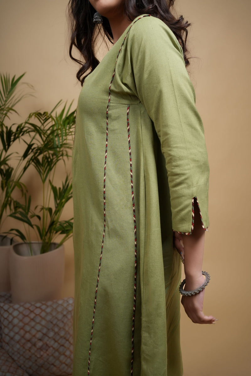 Green Kurta-Flex  Pant & Dupatta -Cotton Full- Set