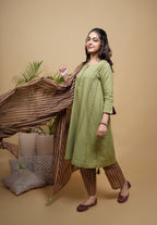 Green Kurta Pant & Dupatta Cotton Full- Set