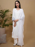 White Cotton Flax Round With V-Neck Kurta For Women's
