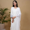 White Cotton Flax Round With V-Neck Kurta For Women's