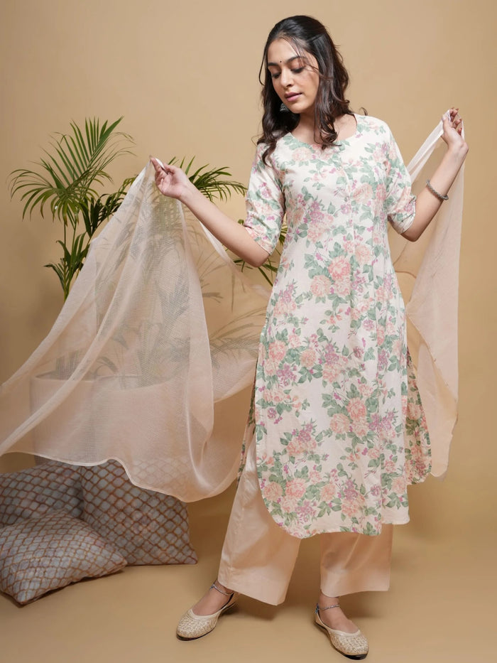 Skin Cotton Round Floral Print Kurta For Women's
