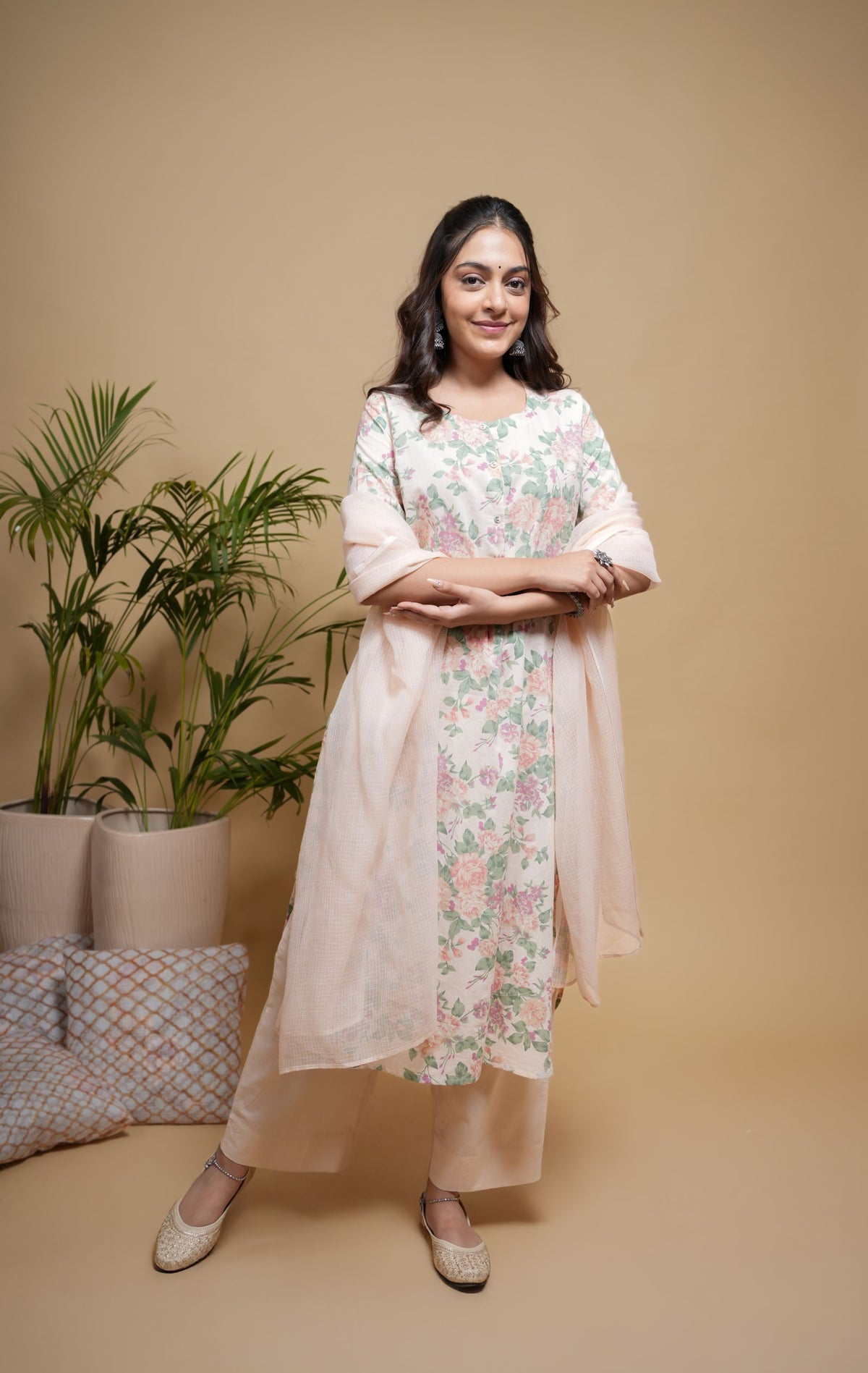 Skin Cotton Round Floral Print Kurta For Women's