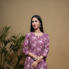 Purple Cotton Floral Print Round Neck Kurta For Women's