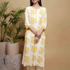 Cream Cotton Round With Small V-Shaped A Solid Yellow Piping Floral Print Kurta For Women's