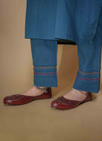 Blue Cotton Flax Kurta Pant Set For Women's
