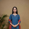 Blue Cotton Flax Kurta Pant Set For Women's