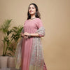 Peach Cotton Slub Round Neck Kurta Pant Set