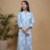 Blue Cotton Floral Print V-Neck Kurta For Women's