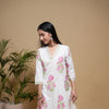 White Cotton Handblock Printed Zari Work V-Neck Women's Kurta