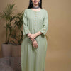 Pista Green Cotton Slub Round Neck Kurta For Women's