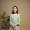 Pista Green Cotton Slub Round Neck Kurta For Women's