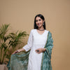 White Cotton Dobby Button & Lace Work Angrakha Neck Women's Kurta
