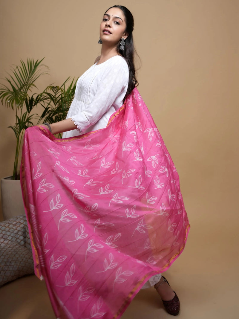 White Cotton Dobby Lace Work Round with V-Neck Women's Kurta