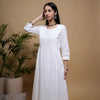 White Cotton Dobby Button & Lace Work Round Neck Women's Kurta