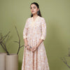 Beige Cotton Handblock Printed Sequence Work V-Neck Women's Kurta