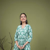 Green Cotton Angrakha Style Handblock Kurta For Women's