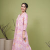 Lavender Cotton V-Neck Handblock Kurta For Women's