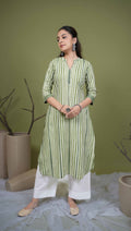 Green Cotton Collar With V-Neck Hand Done Shibori Kurta For Women's