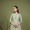 Green Cotton Collar With V-Neck Hand Done Shibori Kurta For Women's