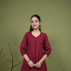 Maroon Cotton Flax V-Neck Kurta For Women's