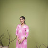 Pink Cotton V-Neck Shibori Kurta for Women's