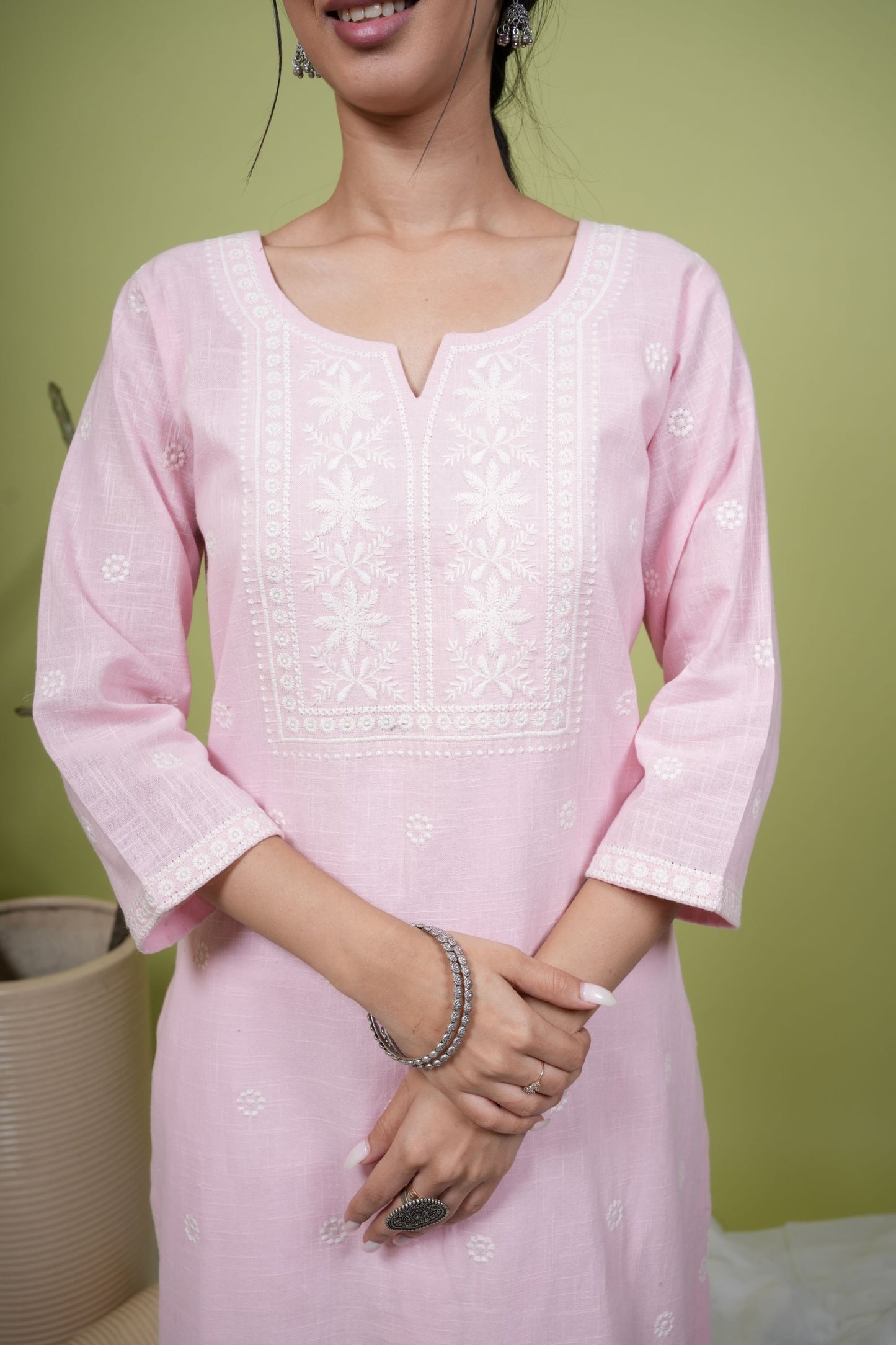Pastel Pink Cotton Slub Kurta For Women's