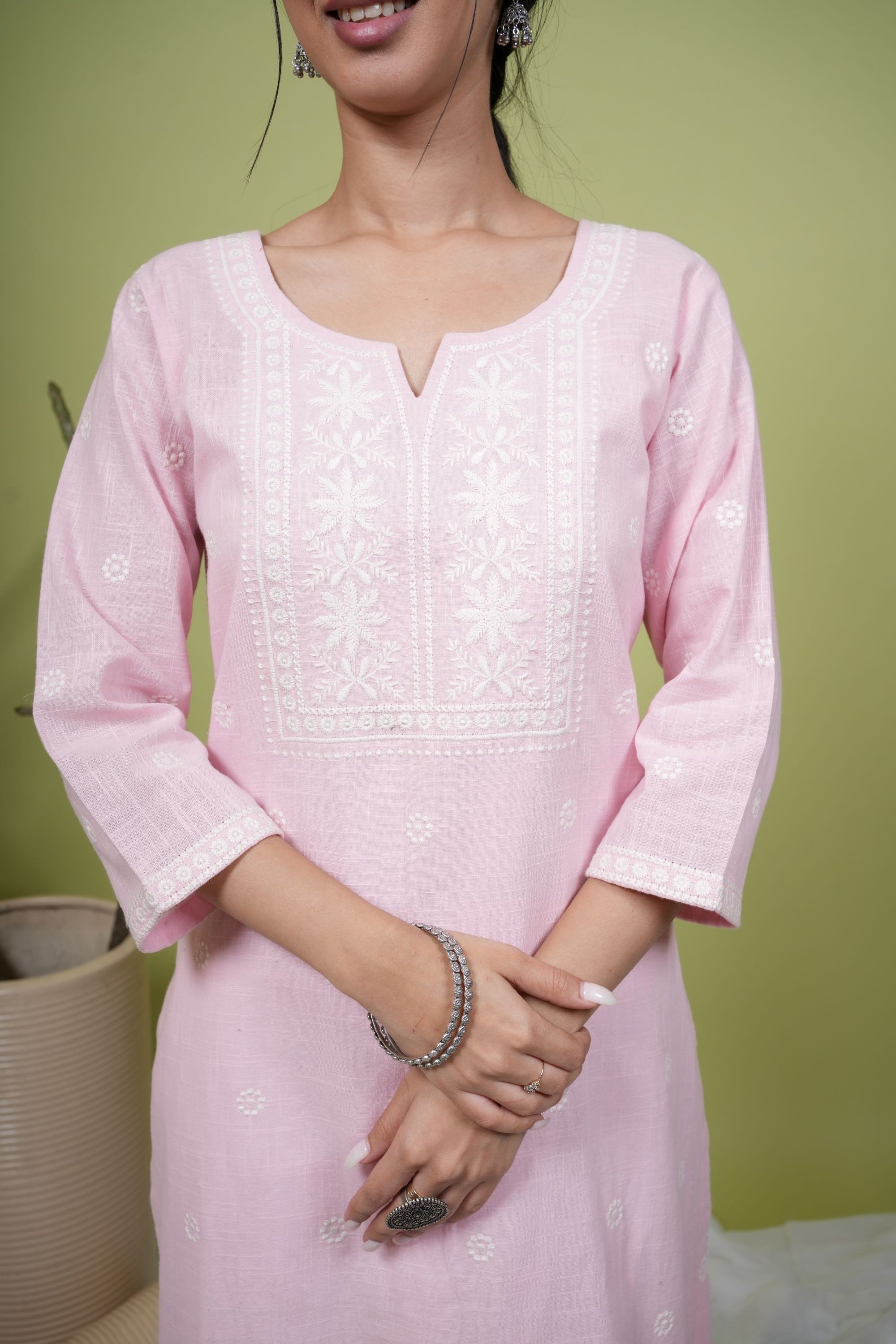 Pastel Pink Cotton Slub Kurta For Women's