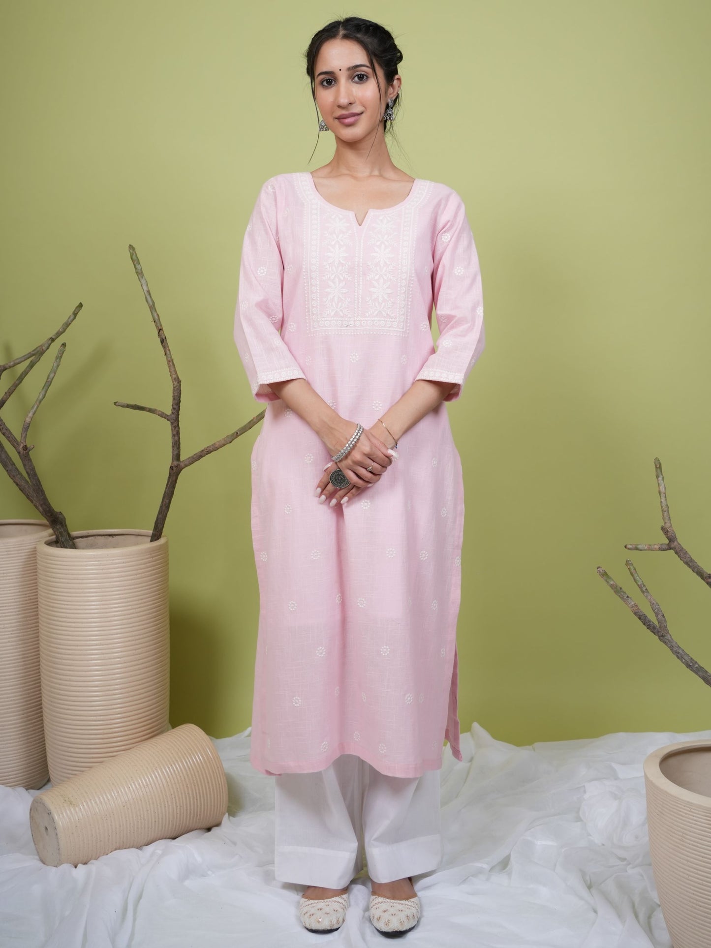 Pastel Pink Cotton Slub Kurta For Women's