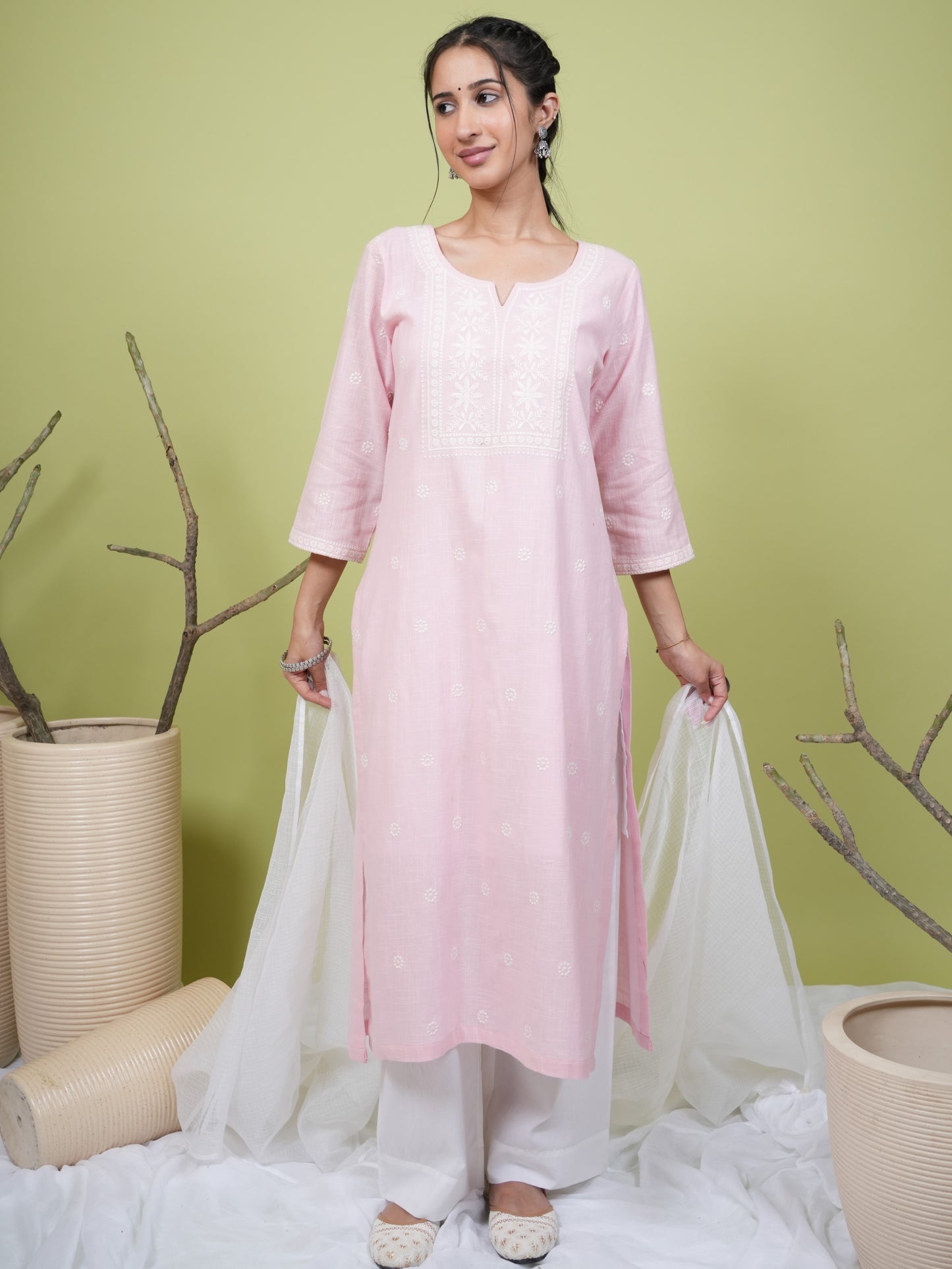 Pastel Pink Cotton Slub Kurta For Women's