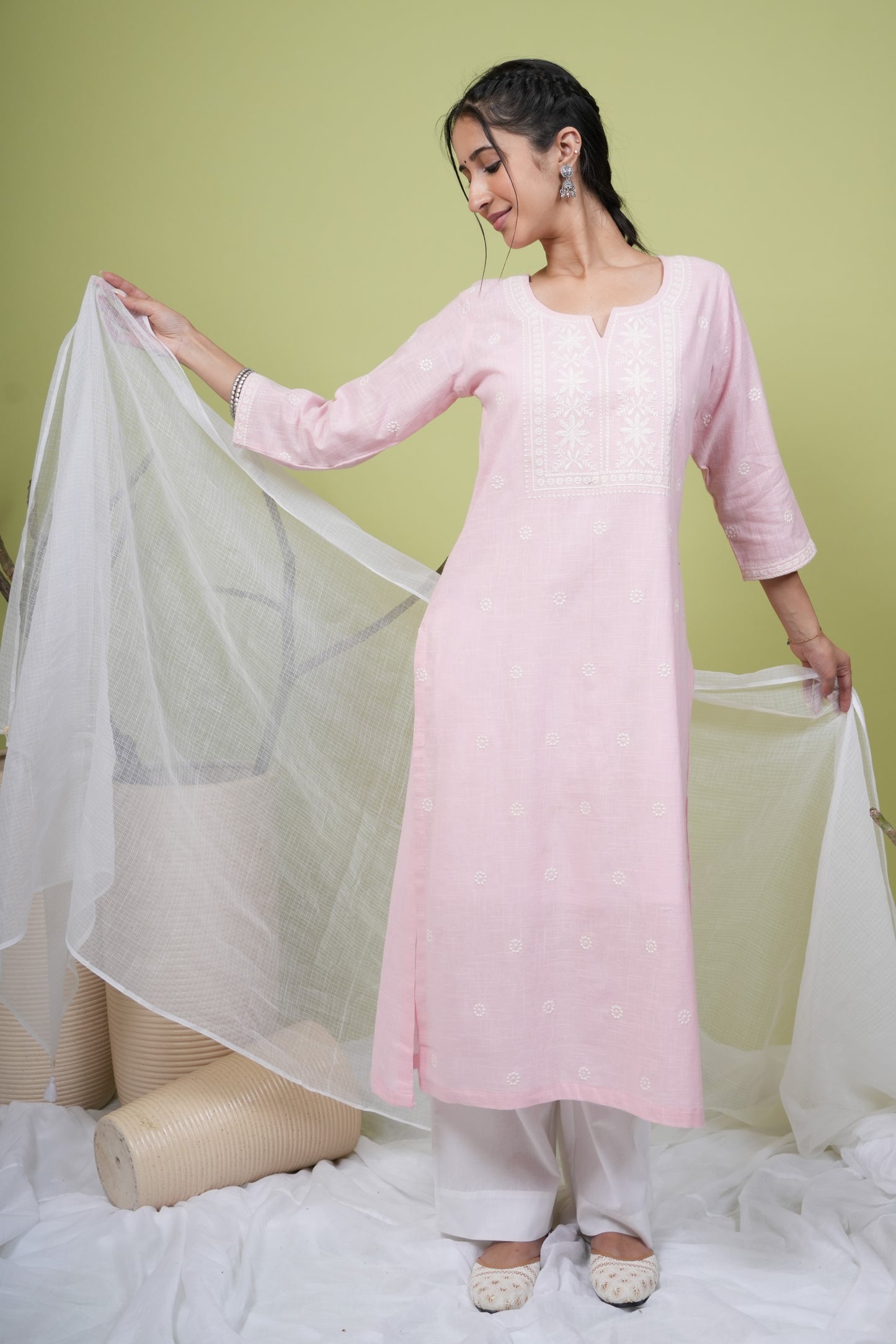 Pastel Pink Cotton Slub Kurta For Women's