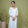 Light Blue Cotton Flax Round Neck Kurta For Women's
