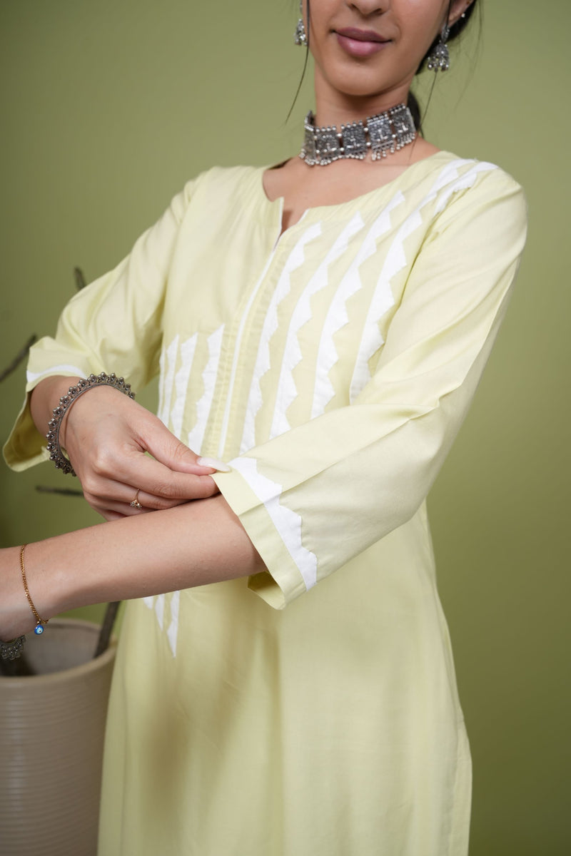 Mint Green Cotton Premium Round With Small V-Neck Kurta For Women's