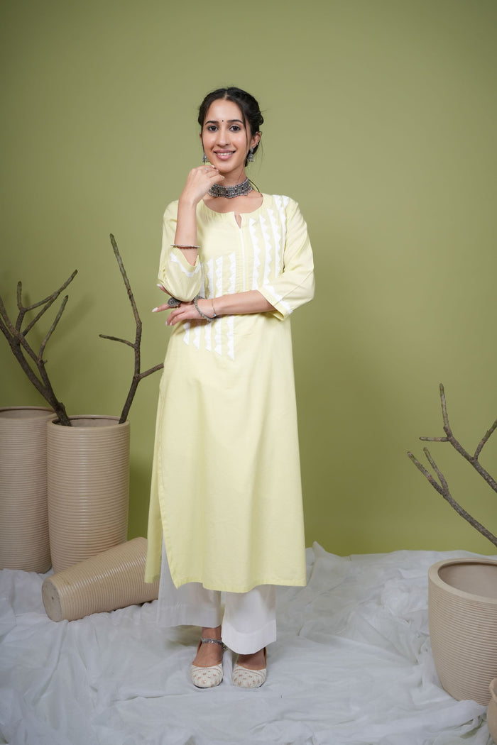 Mint Green Cotton Premium Round With Small V-Neck Kurta For Women's