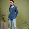 Indigo Cotton Round Handblock Short Top For Women's
