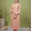 Peach Cotton Round With Small V-Neck Booti Print Kurta For Women's
