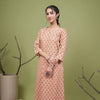 Peach Cotton Round With Small V-Neck Booti Print Kurta For Women's