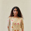 Cream Cotton Floral Print Collar Short Top For Women's