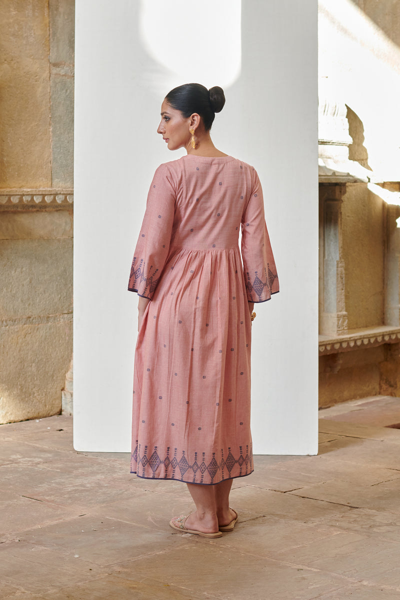 Pink Cotton Handloom Round Dress For Women's