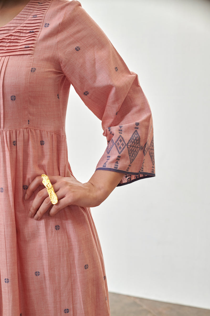 Pink Cotton Handloom Round Dress For Women's