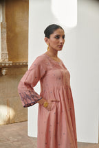 Pink Cotton Handloom Round Dress For Women's