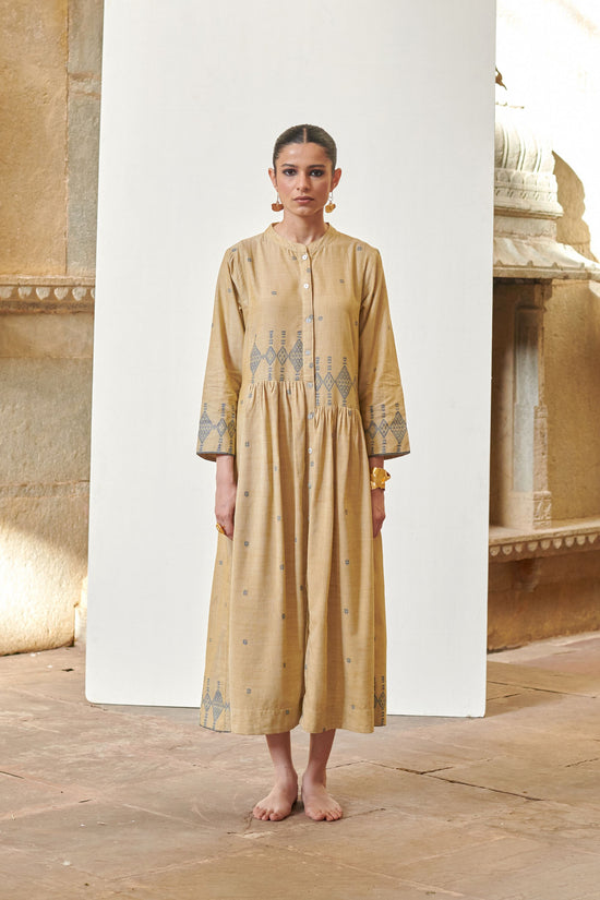 Pista Green Round Neck Jamdani Dress For Women's