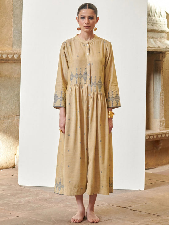 Pista Green Round Neck Jamdani Dress For Women's