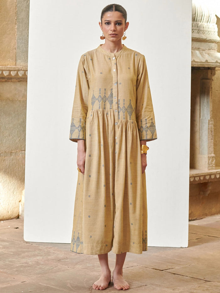 Pista Green Round Neck Jamdani Dress For Women's