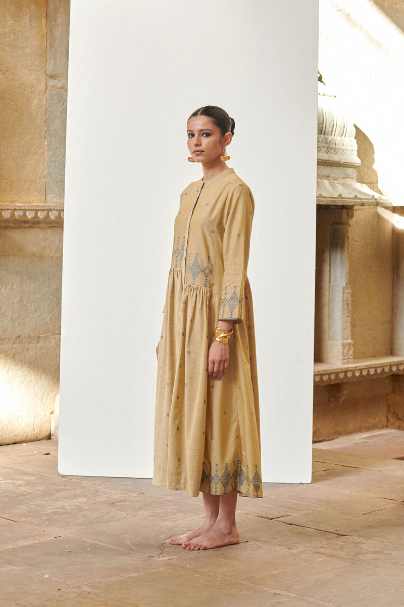 Pista Green Round Neck Jamdani Dress For Women's