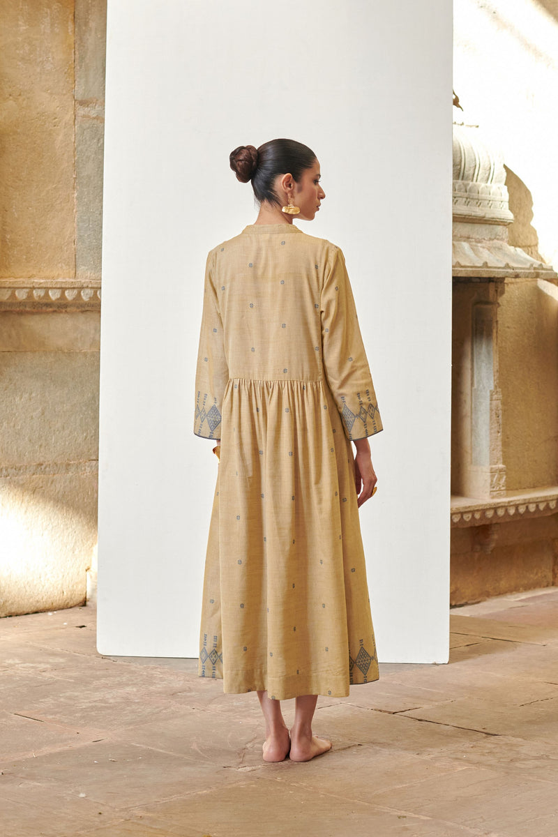 Pista Green Round Neck Jamdani Dress For Women's