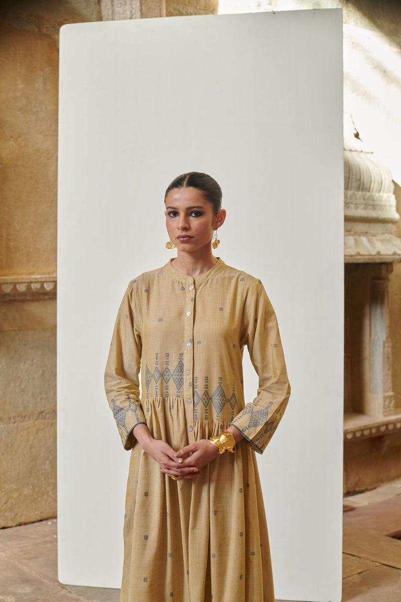 Pista Green Round Neck Jamdani Dress For Women's