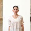 Off White Cotton Handloom V-Neck Short Top For Women's