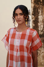 Orange Cotton Handloom Round Neck Top For Women's