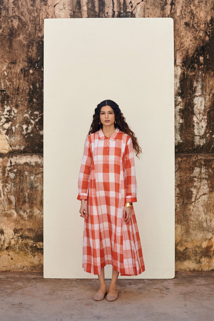 Orange Cotton Handloom Dress For Women's