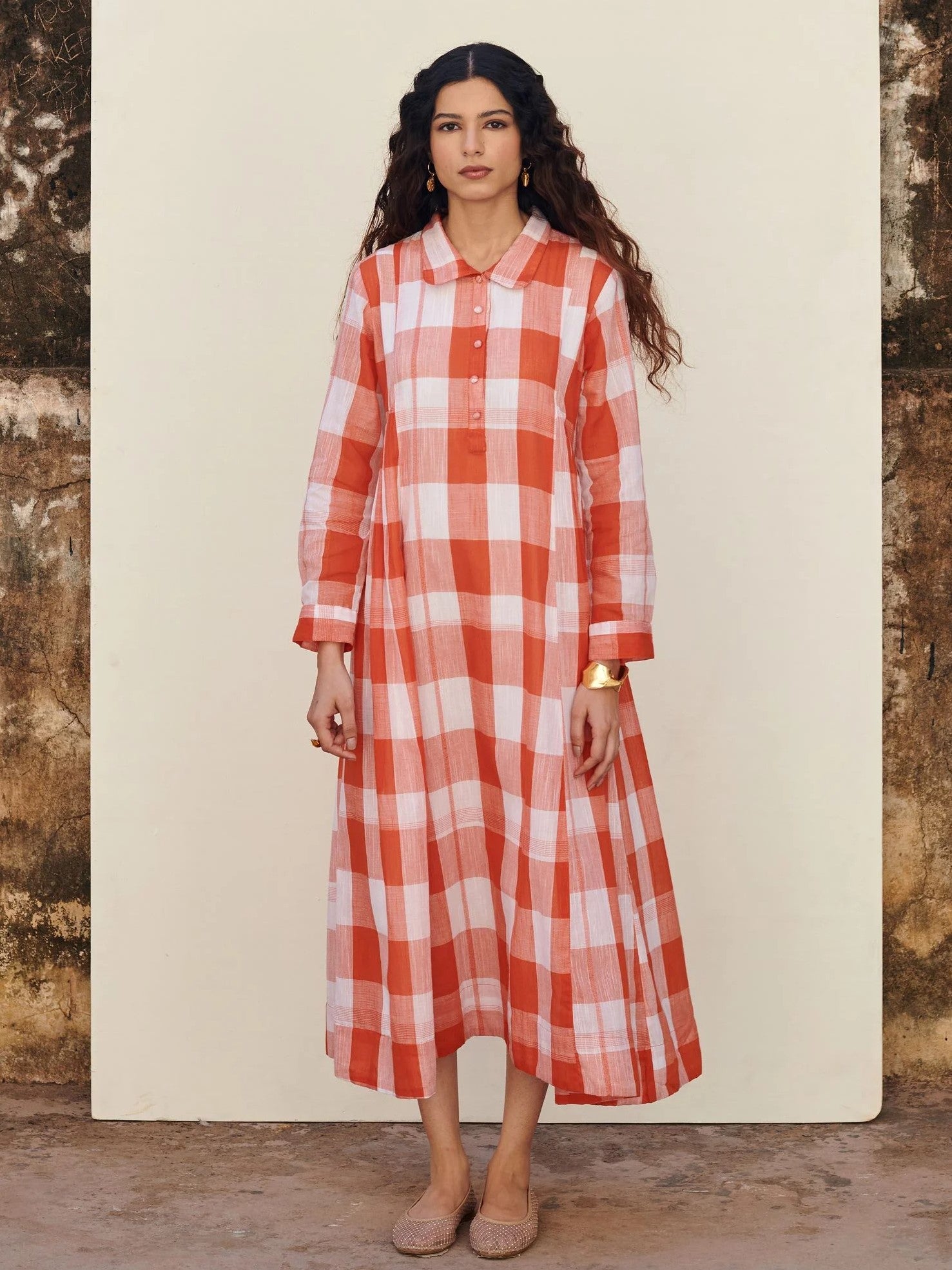 Orange Cotton Handloom Dress For Women's